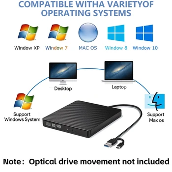 DVD a CD-ROM Prehrávač Krytu USB3.0 Typ-C Externej Optickej Jednotky Krytu Kože Obilia Optická Mechanika Pohybu Nie Je Zahrnuté