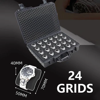 24 Mriežky ABS Plast Watch Box Bezpečnostné Zariadenia Prípade Prenosné Suché Tool Box Odolný proti Nárazu Prípade S Penou Na Hodinky Skladovanie