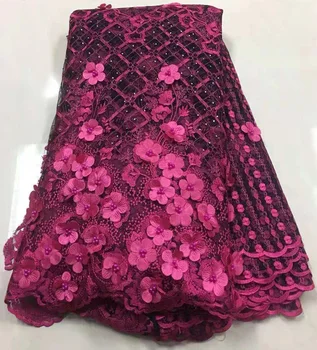 Africké Čipky Textílie 2021 Vysoko Kvalitnej Čipky 3D Kvet Textílie, Čipky Krásne Nášivka Kamene Čipky pre Nigérijský Svadobné Šaty Z015