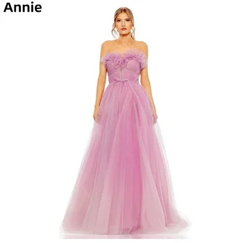 Annie bez Ramienok Poprsie Volánikmi ثوب الكرة Tylu Prom Dressess 2023 A-Line Luxusné Šaty Prom Šaty Vlastné Večerné Šaty