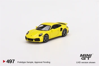 MINI GT 1:64 911 Turbo S Závodné Žltá Die-Cast Auta Model Kolekcie Miniatúrne